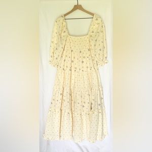 Red Dress Boutique Cream print midi dress with puff sleeves
